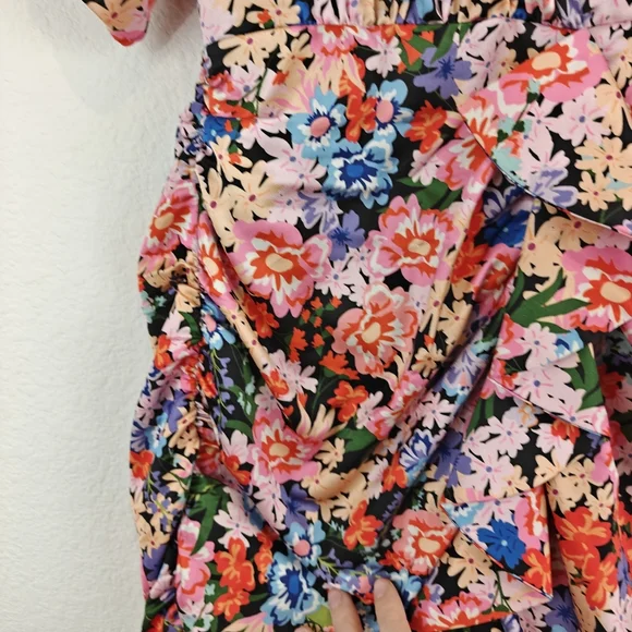 for Love & Lemons Bouquet Floral Deep V-neck Ruffle Puff Sleeve Mini Dress Sz M - Picture 12 of 16